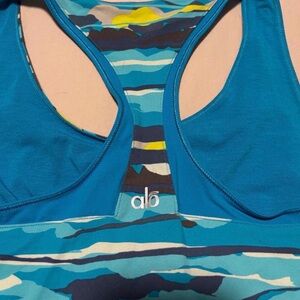 ALO Yoga Teal and Yellow Patterned Sports Bra
